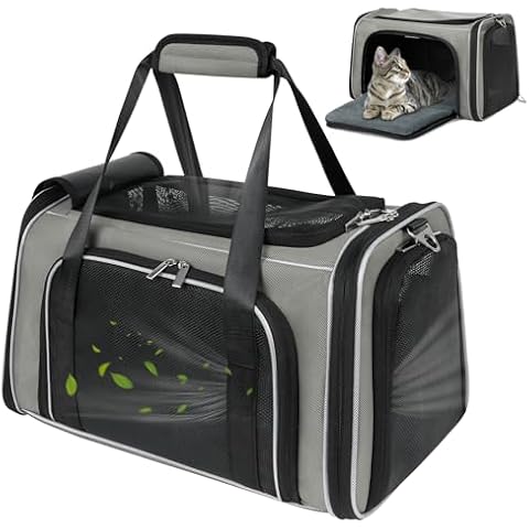 WOYYHO 20lbs 1680D Oxford Pet Cat Carrier Airline Approved Breathable Mesh Dog Travel Soft Sided Carrier for Small Medium Cat Dog Collapsible Tear Resistant Carrier for 2 Small Cats, Grey Cover