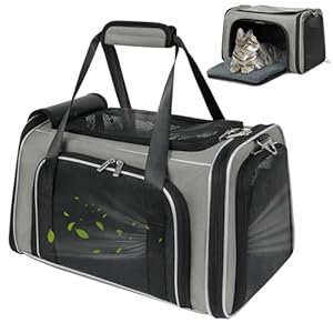 WOYYHO 20lbs 1680D Oxford Pet Cat Carrier Airline Approved Breathable Mesh Dog Travel Soft Sided Carrier for Small Medium Cat Dog Collapsible Tear Resistant Carrier for 2 Small Cats, Grey