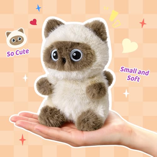 Image of Ditucu Palm-Sized Siamese Cat Stuffed Animals Cute Soft Plush Dolls Small Plushies Toys Gifts for Kids 6 inch