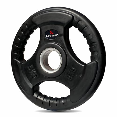 LEEWAY Olympic Weight Plates (5 kg x 2) | 50mm Dia | Rubber Coated Metal Integrated Gym Plates for...