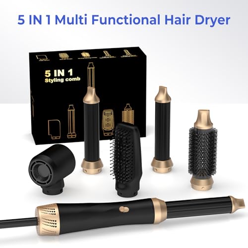 Image of 5 in 1 Hair Dryer Brush Set, Negative Ion Blow Dryer Brush Air Styler Curling Wrap Air Curler, Curling Iron Hair Styling Tools As A Gift for Straight /Curl /Drying /Smoothing