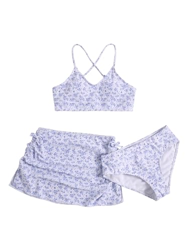 Image of Floerns Girl's 3 Piece Swimsuit Cherry Print Cute Bikini Set with Cover Up Skirt