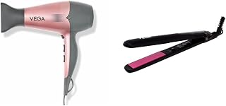 VEGA Go-Pro Hair Dryer With Cool Shot Button & 3 Heat Settings (Ananya Panday Signature Collection), VHDH-25 & Adore Hair Straightener with Ceramic Coated Plates (VHSH-18),Color May Vary(2100 Watts)