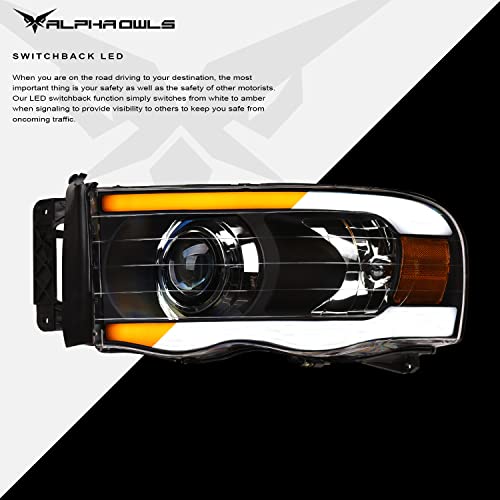 Alpha Owls 8711170 Full LED Projector Headlights With Switchback Sequential LED Light Bar & Startup Light - Black Amber Fits 2002-2005 Dodge Ram 1500/2003-2005 2500 3500 by Alpha Owls - Image 4