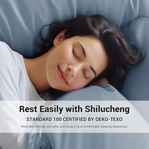 Image of Shilucheng 4 Piece King Sheet Sets, Cooling Sheets, Blend Rayon Derived from Bamboo, Deep Pocket Up to 16 inch, Breathable & Soft Bed Sheets, Hotel Silky Bedding Set, French Blue