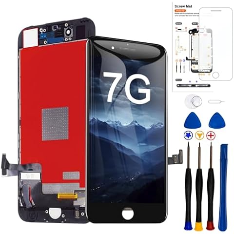 for iPhone 7 Screen Replacement ，4.7 inch Frame Assembly Display 3D Touch Screen LCD Digitizer with Repair Tools Kit Tempered Glass Screen Protector for A1660, A1778, A1779 (Black) Cover