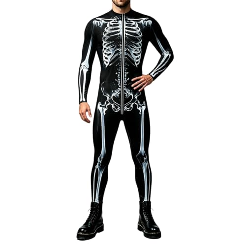 Mono de esqueleto para hombre, traje elástico con cremallera delantera para cosplay