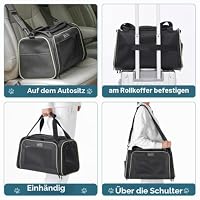 Petsfit Transportbox Katze kleine Hunde leicht Hundetasche Flugzeug für kleine Hunde Katzen Transporttasche Hundetragetasche,Tragetasche Hund Flugtasche mit Schutzgurt & erweiterbare Matte, S/Schwarz – Ansicht 6