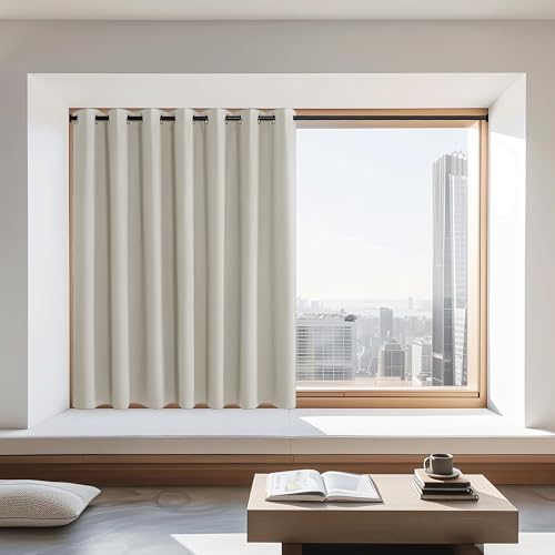 NICETOWN Blackout Curtains 72 inches Long, Grommet Privacy Window Treatment Thermal Insulated Room Darkening Sliding Glass Door Drape for Bedroom Living Room, 1 Panel, W100 x L72, Natural