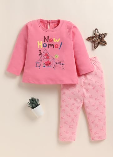 Image of LuvLap Baby Girls 100% Cotton Full Sleeve Girls Top & Pyjama CoSets Pack Of 2, Salmon Rose & Light Pastel Green, XXL (18 to 24 Months)