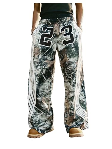 Verdusa Men's Camo Baggy Pants Wide Leg Striped Oversized Pants with Pockets