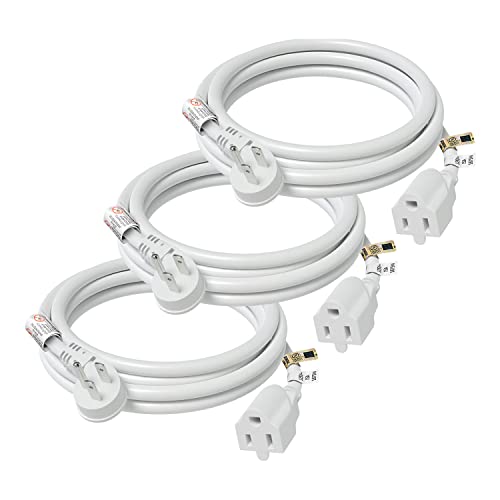 Image of FIRMERST 1875W Flat Plug Extension Cord 6 Feet 14 AWG 15A White, Pack of 3