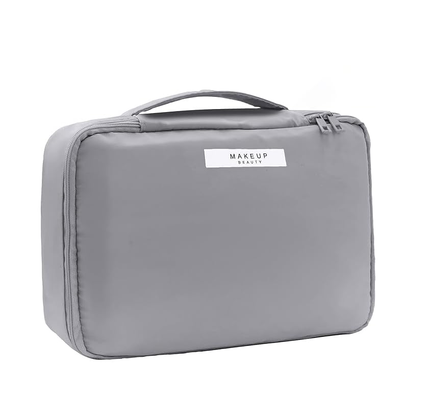 Image of WEMOL Small Travel Fashion Cosmetic Organizer Bag with Detachable Pouch, Super Soft Makeup Organiser Bag for Brushes, Toiletries, Cosmetics Items for Women (Grey)