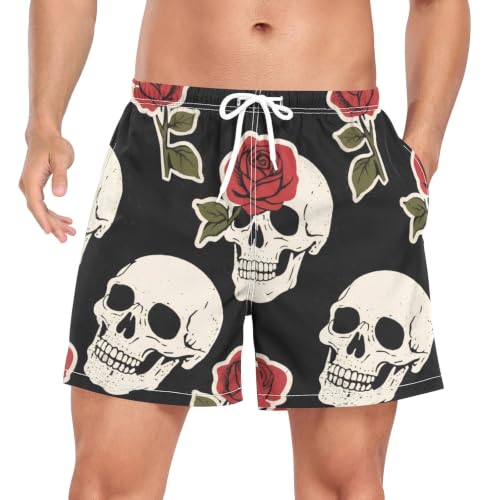Bañador de secado rápido para hombre con estampado de rosas negras retro