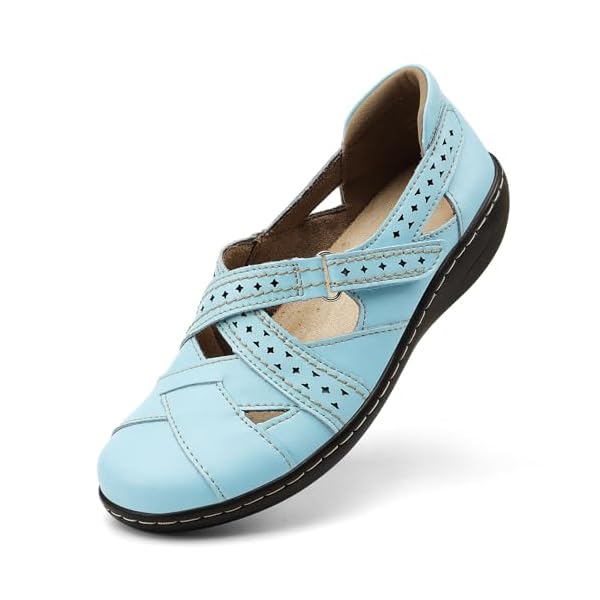 Irrefour Women's Classic Genuine Leather Casual Loafer Cute Slip-On Fashion Closed Toe Flat Sandal Comfy Work Sandal Everyday Walking Shoe