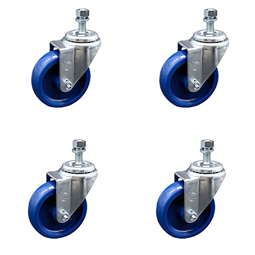 Stainless Steel Solid Polyurethane Swivel Threaded Stem Caster Set of 4 w/4