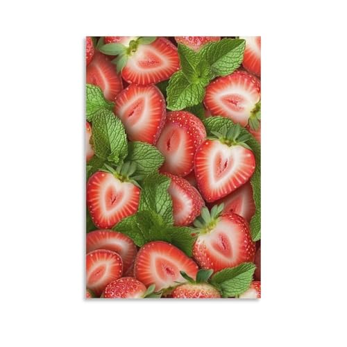 Cuadro en lienzo texturizado de fresas con pintura mural de alta definición 50x75