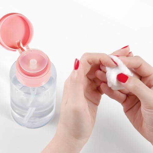 Flacons distributeurs à pompe : conteneurs liquides rechargeables pour alcool, vernis à ongles, démaquillant, salon, hôpital, voyage, rose + transparent – vue 5