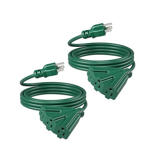 DEWENWILS 10 FT Outdoor Tri-Tap Extension Cord Splitter for Christmas, Weatherproof 16/3 SJTW Power Cable for Holiday Decoration and Outdoor Landscaping String Lights, ETL Listed, Pack of 2,
