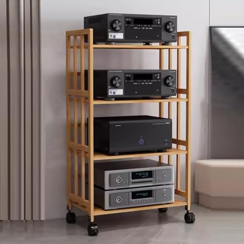 Wieża audio, 2/3/4/5-poziomowy stojak na media/stojak audio stereo, wytrzymały nowoczesny uchwyt do montażu głośników, stojaku wieża/szafka z regulowanymi półkami(Color1,4 Tier/70cm(27. 6inch) long)