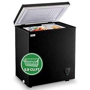 Chest Freezer WANAI Deep Freezer 5.0 Cu. Ft Black Small Chest Freezers with Storage Basket Top Open Door Mini Compact Freezer 7 Temperature Control for Home Garage Apartment Kitchen Office