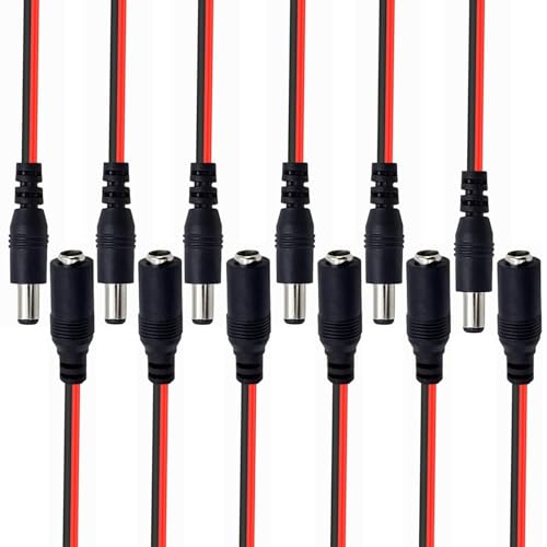 Beiyan DC Stecker, 18AWG DC 12V 5A 5.5 x 2.1mm Male Female DC Power Pigtail Kabel, DC Power Pigtail Kabel, DC Hohlstecker für CCTV Sicherheit Kamera, Überwachungs, 6 Paare