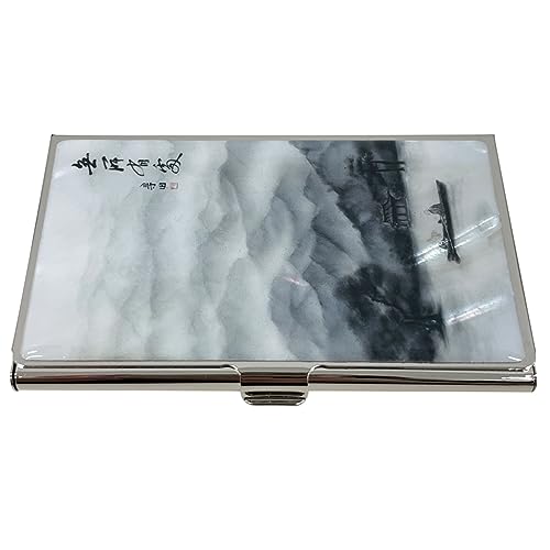 Image of Mother of Pearl Business Card Case Credit Id Name Holder Travel Wallet Art Painting Design Metal Stainless Steel Engraved Slim Purse Pocket Cash Money Wallet (Lonely)