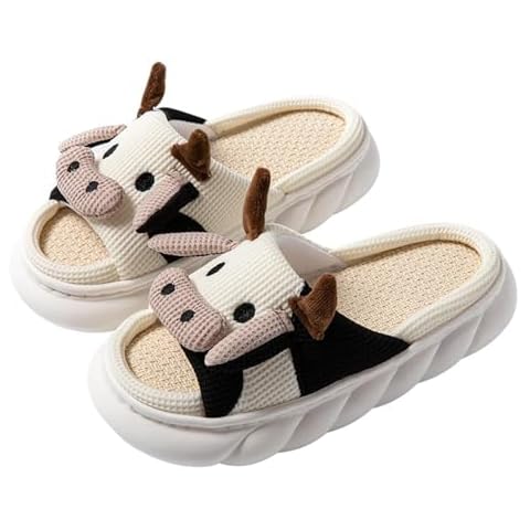 Gaolinci Cartoon Animal Shape Slippers, Womens Four Seasons Home Linen Slippers (Cow-US 8-9) Cover