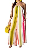 BestGirl Women's Casual Loose Plus Size Jumpsuits Stripe Print Spaghetti Strap Wide Leg Pants with P