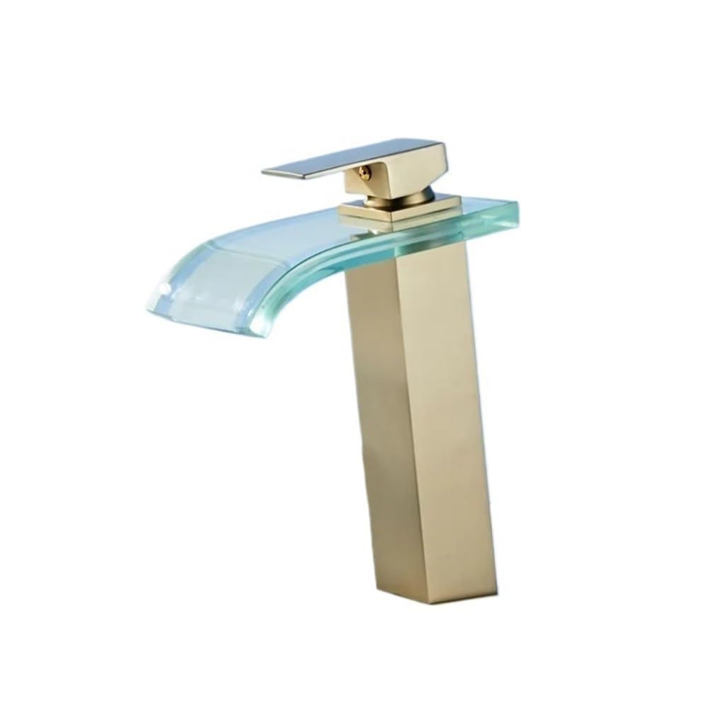 Basin Faucet European Hot and Cold Faucet Waterfall Glass Faucet Brass Basin Faucet LH-01(Nickel Gold)