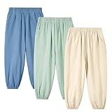 Miipat 3er Pack Mädchen Hosen Baby Hose für Jungen und Mädchen Unisex Kinder Baumwolle Haremshose Kleinkinder Sommer Lange Hosen mit Taschen 6-7 Jahre