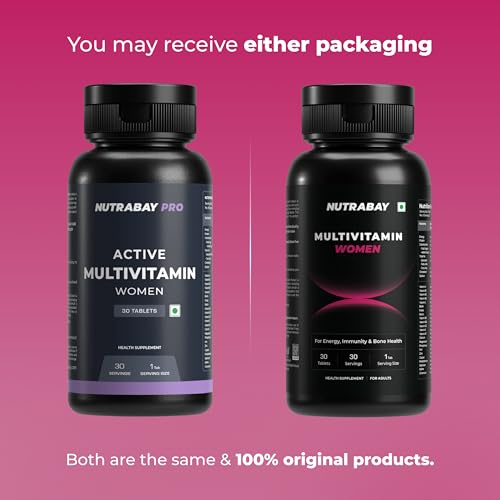 Image of Nutrabay Pro Active Multivitamin for Women - Effective Doses of Iron, Vitamin A, B5, B6, C, D, E & K and Minerals - Immunity, Hair, Skin & Bone Support - 30 Tablets | 100% RDA Dosage | Purity Tested
