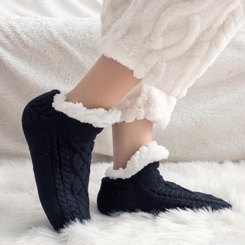 Niorasen Kuschelsocken Damen Herren, Dicke Flauschige Socken mit Greifern, Weiche Warme Winter Hüttensocken Haussocken Stoppersocken, Valentinstag Geburtstag Geschenk, EU 36-44, 1 Paar, Schwarz