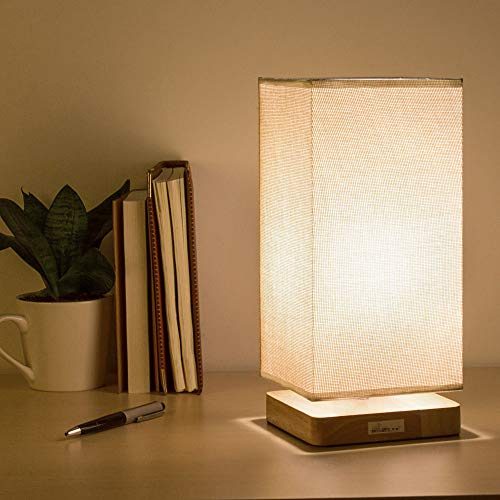 Preisvergleich Produktbild Kleine Tischlampe Nachttischlampe mit quadratischem Stoffschirm aus Holz Nachttischlampe für Schlafzimmer, Wohnzimmer, Kinderzimmer