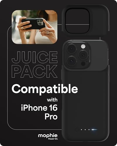 Image of Mophie Juice Pack Battery Case for iPhone 16 Pro - Slim Charging Case, Magnetic Back for Wallets & Mounts, +50% Extra Battery Life, Enhanced 6-Foot Drop Protection, Sustainable Material, Black