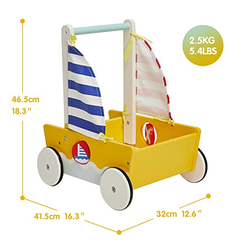 Yellow Blue Aircraft Wooden Baby Push Walker - 2-In-1 Toddler Push & Pull Toys Learning Walker Stroller Walker With Wheels For Baby Girls Boys 1-3 Years Old #TOP4