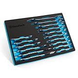 DURATECH Super-thin Open End Wrench Set, SAE(5/16' to 1-1/16') & Metric(5.5mm to 27mm), 16-Piece, Slim Spanner Wrench Set with EVA Tray Storage