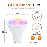 ANTELA GU10 Smart Bulb, LED RGB Dimmable WiFi Bulb, 40° Beam Angle, Warm White/Cold White Light (2700K-6500K), 5W Smart Life APP Control, Compatible with Alexa, Google Home, 4 Packs - Image 6