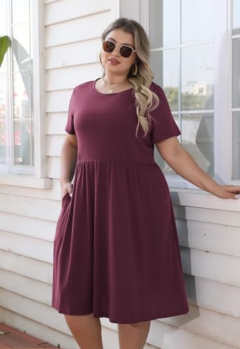 Image of Nemidor Women Plus Size Casual Dress Midi Flt Flare Pocket