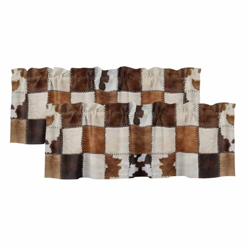 2 Panels Abstract Cowhides Valance for Windows, Brown Beige Animal Fur Texture Light Filtering Kitchen Curtains, Rod Pocket Window Treatment Curtain Valances for Living Room Bedroom, 42'x12'