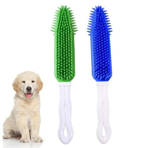 Peine para cuidado de mascotas RUNROTOO de silicona verde y azul removedor de enredos