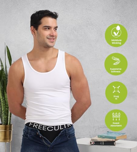 Image of Freecultr Cotton Vest for Men Sleeveless Lightweight Solid Round Neck Comfort Vest | Ultra-Soft Breathable Innerwear Sando for Gym, Sports, Workout, and Everyday Wear | Regular Fit and Durable Design