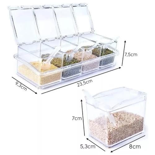 Porta Tempero Condimento E Mantimentos Acrílico Crystal 4 Potes
