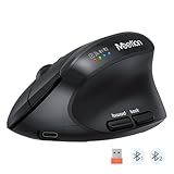 MEETION Ergonomic Wireless Mouse, Bluetooth Vertical Rechargeable Mice, 4 Adjustable DPI 800-2400, Bluetooth 5.2+5.2+USB Mouse for Windows/Mac, for Laptop/PC/Desktop/Computer/iPad - Black