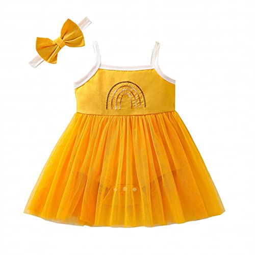 Generisch Disfraz para niña, niña, vestido de princesa, carnaval, boda, fiesta, carnaval, cosplay, princesa, fiesta, boda, vestido con accesorios, disfraz de fiesta, amarillo, 9-12 meses