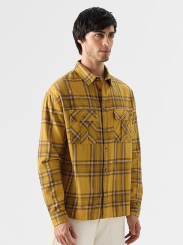 Image of The Souled Store Plaid: Mustard, Black and White Men Relaxed Shirts