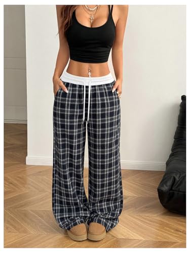Image of SOLY HUX Women's Plaid Checkered Pants Flannel Pajama Pants with Pockets