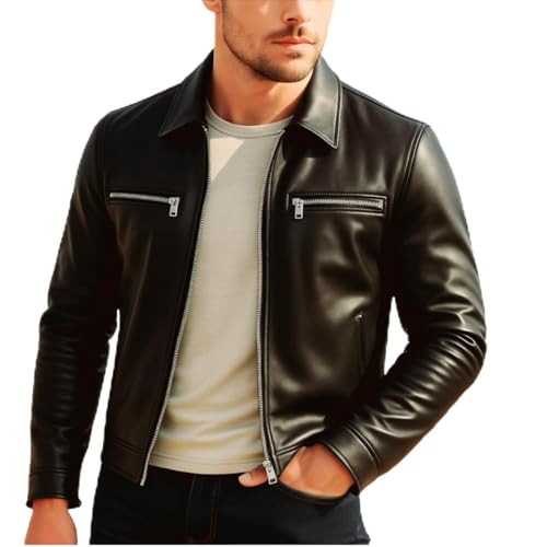 Image of Leather Jacket For Men Spread collar