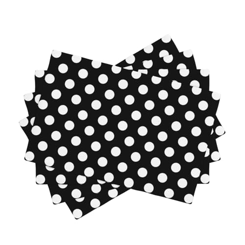 Lot de 4 sets de table de salle à manger – 30,5 x 45,7 cm – Imprimé à pois noirs – Double résistant à la chaleur – Sets de table de cuisine en tissu lavable...