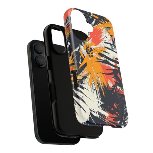 Coque iPhone 16 Abstract Tropical Brushstrokes - Protection rigide mate orange